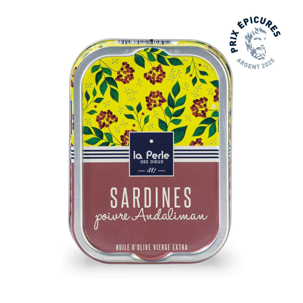 Sardinen mit aromatischem Andaliman-Pfeffer von La Perle des Dieux. Zarte Sardinen in nativem Olivenöl extra – fruchtig, fein-würzig und außergewöhnlich.